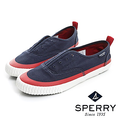 SPERRY 海軍風水洗帆布休閒鞋(女)-深藍紅