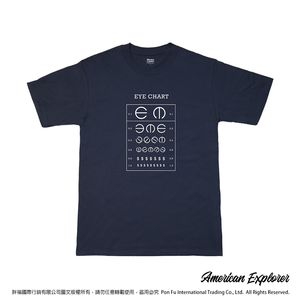 American Explorer 美國探險家 印花T恤(客製商品無法退換) 圓領 美國棉 圖案 T-Shirt 獨家設計款 棉質 短袖 (視力檢查)