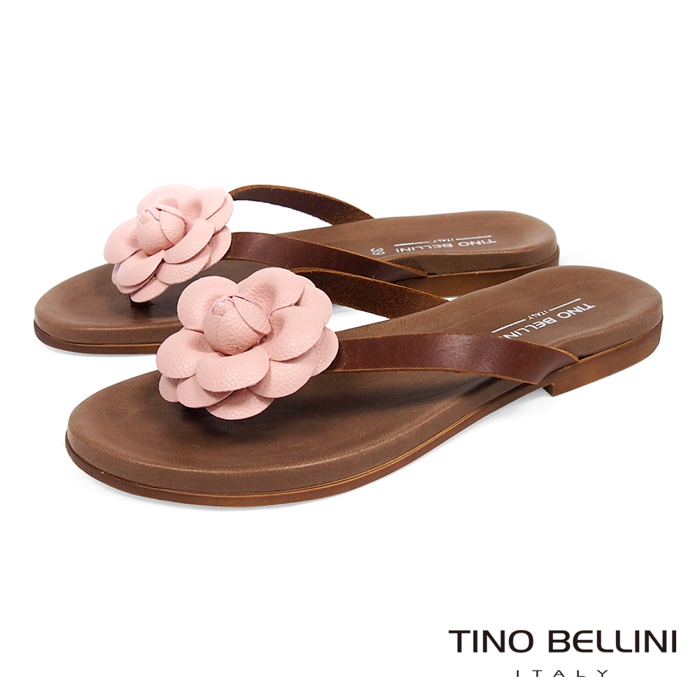 Tino Bellini 義大利進口立體花妍平底夾腳涼拖鞋 _ 粉