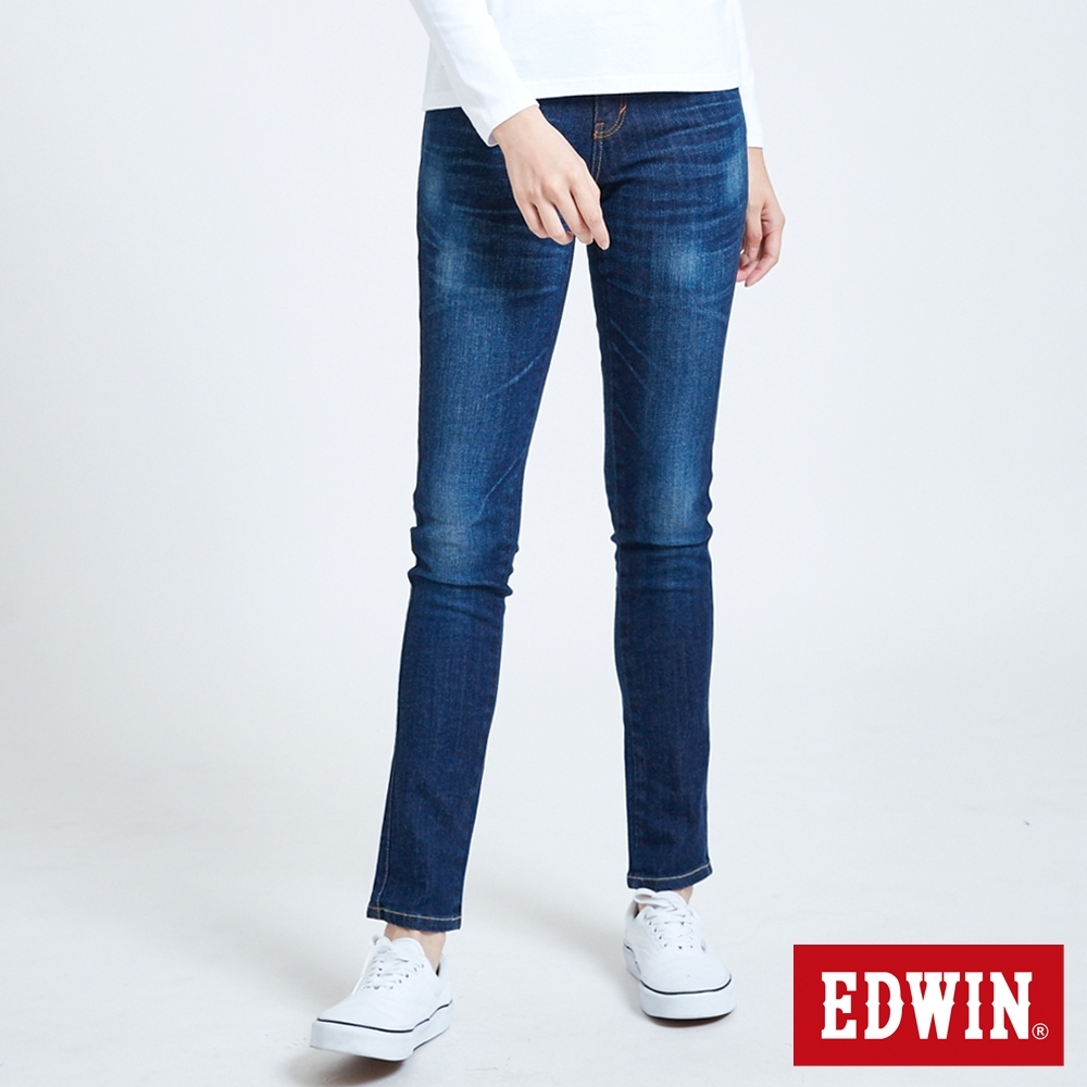 EDWIN MISS EDGE 紅線窄管牛仔褲-女-酵洗藍