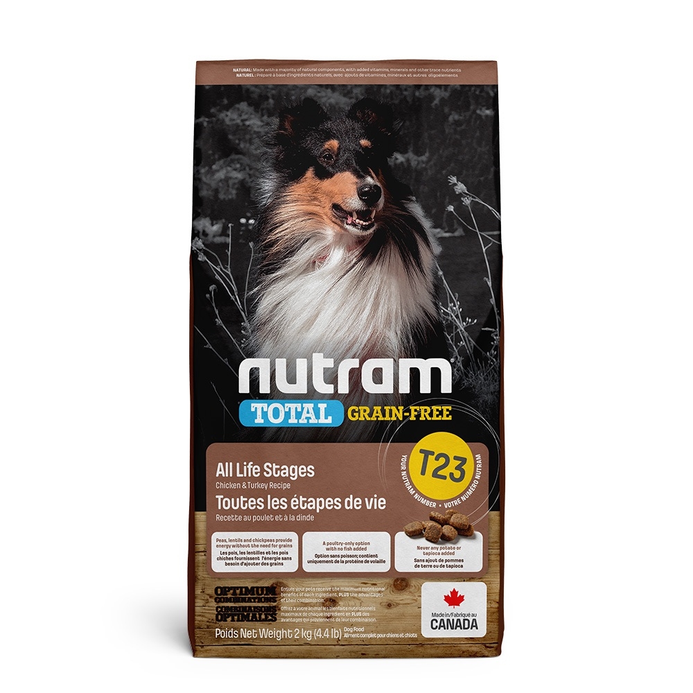 NUTRAM 紐頓 T23 無穀火雞+雞肉 全齡犬糧(潔牙顆粒) 2kg 2包