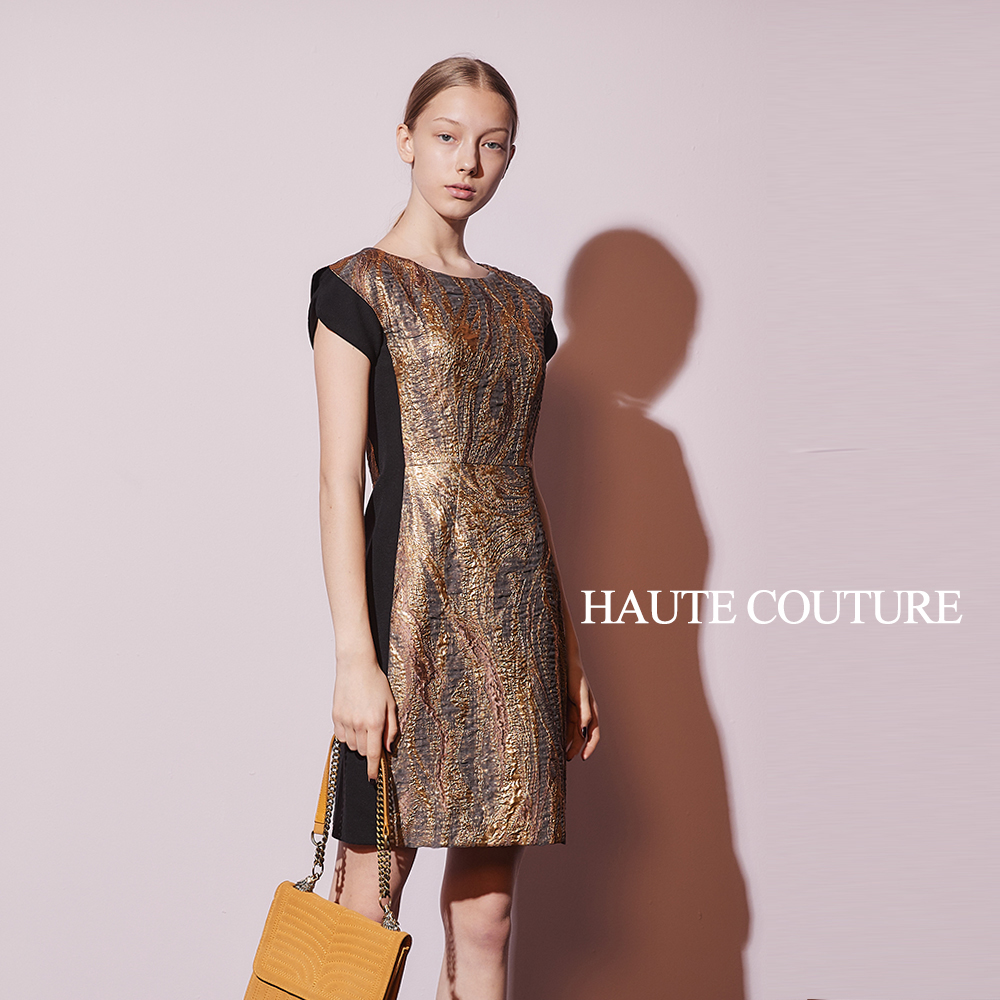 Haute Couture 高定系 精緻3D金屬感提花拼接造型禮服洋裝-金