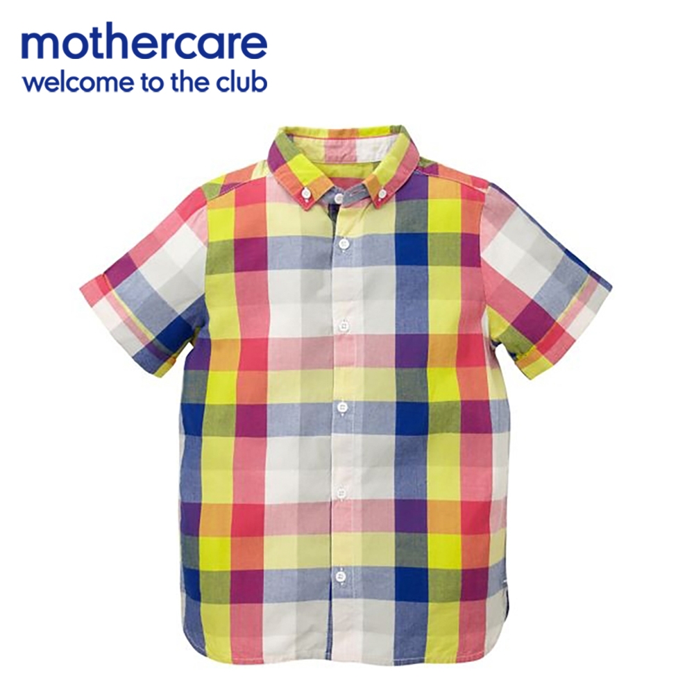 mothercare 專櫃童裝 粉藍黃格紋短袖襯衫/上衣 (3-10歲)