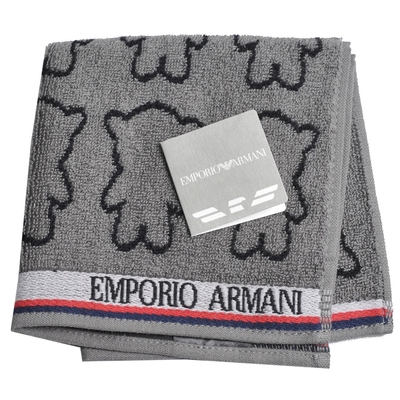 EMPORIO ARMANI MangaBear 小熊圖騰字母LOGO刺繡小方巾(灰底)