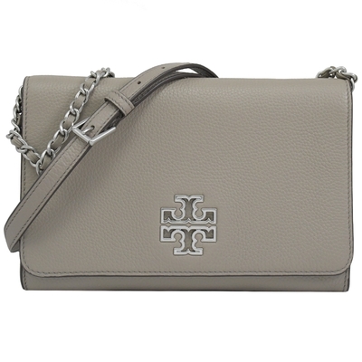 TORY BURCH Britten 雙T LOGO手提兩用翻蓋方包(灰-全新福利品)