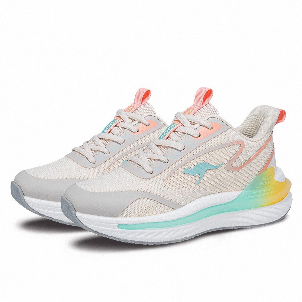 【KangaROOS】一起運動 RUN DASH 女運動鞋 24SS（KW41190/KW41191/KW41197) (KW41191  米黃綠-女)