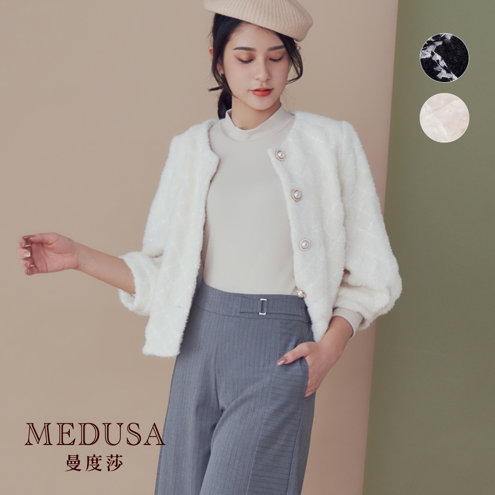 現貨【MEDUSA 曼度莎】氣質菱格紋珍珠釦小外套 - 2色（M-XL）｜女外套 罩衫 毛外套