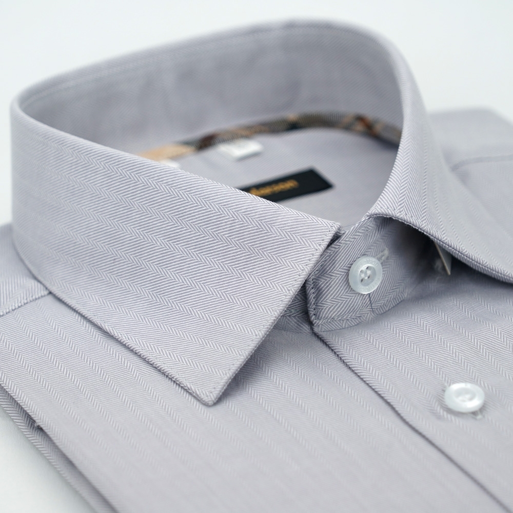 金安德森 經典格紋繞領灰色窄版短袖襯衫