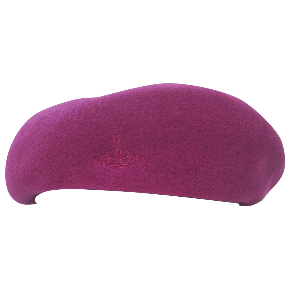Vivienne Westwood 品牌行星LOGO圖騰刺繡羊毛100%造型蓓蕾帽(桃紅色系)
