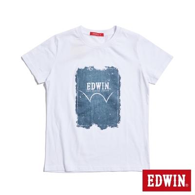 EDWIN 人氣復刻款 牛仔印花LOGO短袖T恤-女-白色