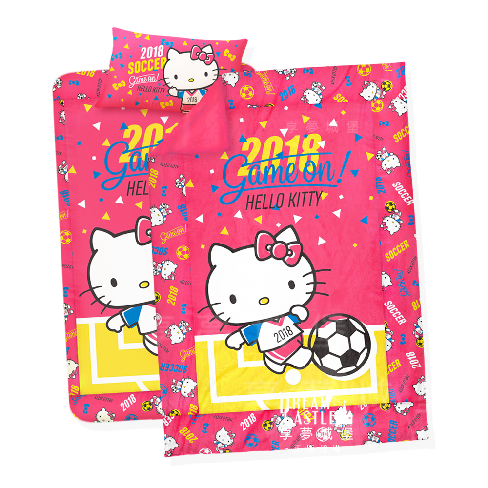 【超值】享夢城堡 單人床包薄被套三件式組-HELLO KITTY 2018世足-粉.紅 - 單人寢具組 - @網紅直播人氣商品