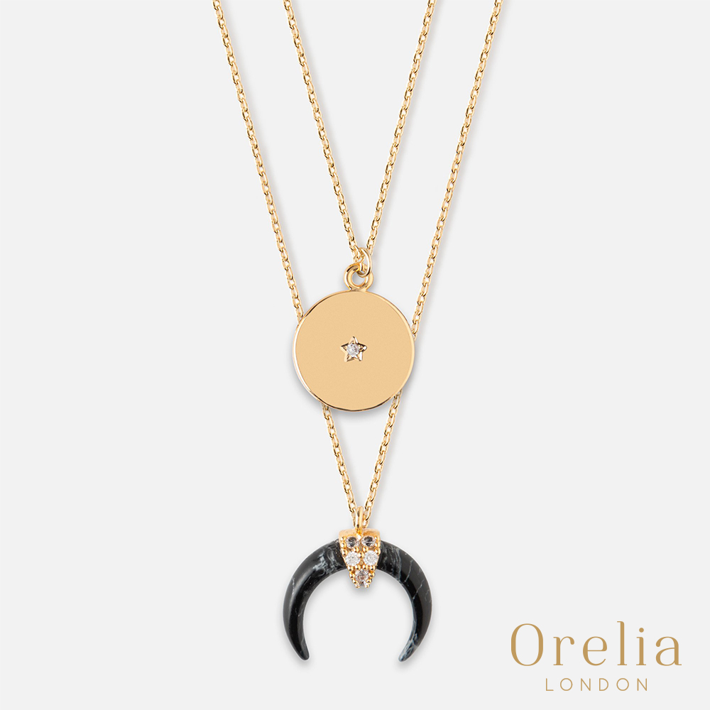 Orelia 英國倫敦 月牙大理石鍍金雙層項鍊(黑)