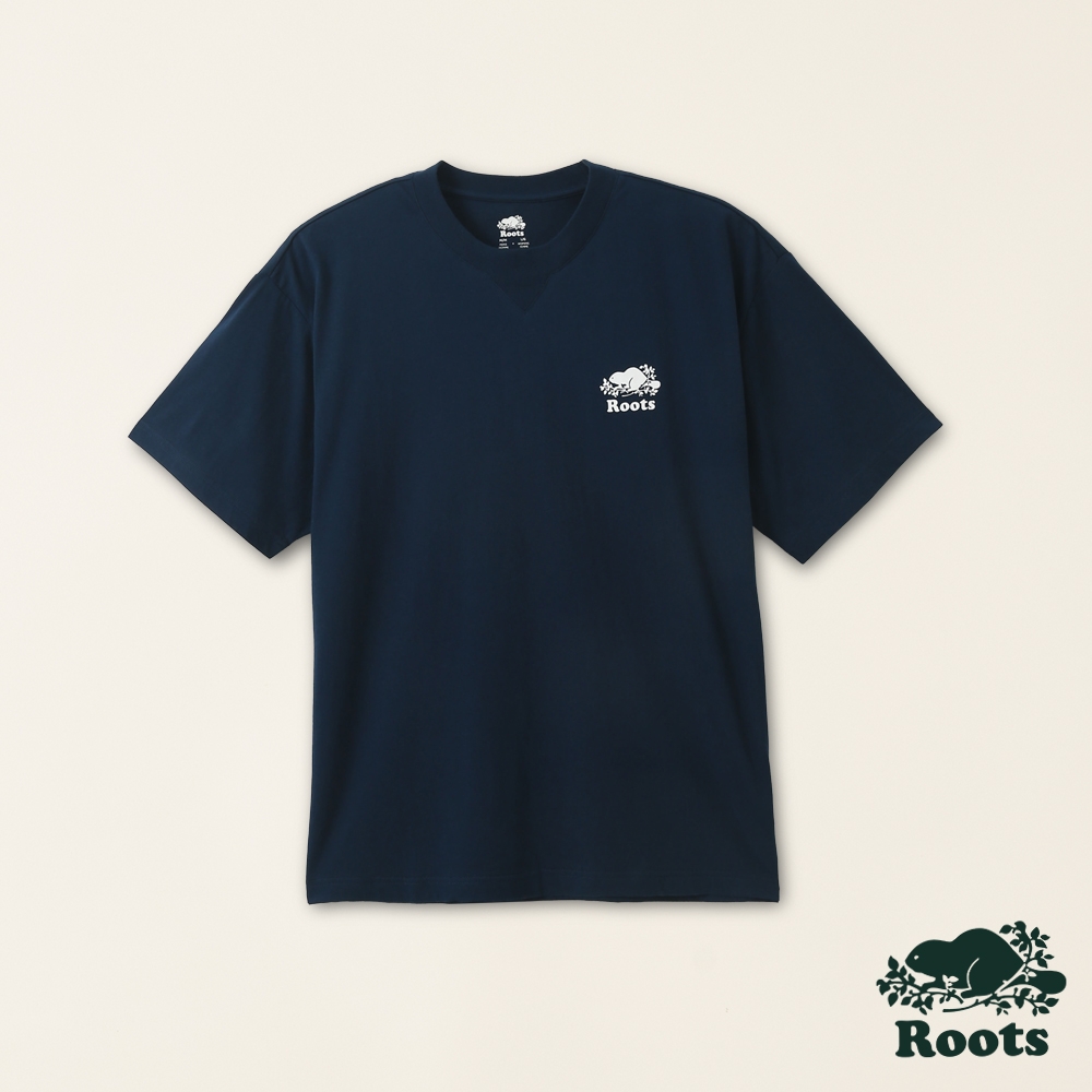 Roots男女共款-擁抱真我系列 彩色文字有機棉短袖T恤-深藍色