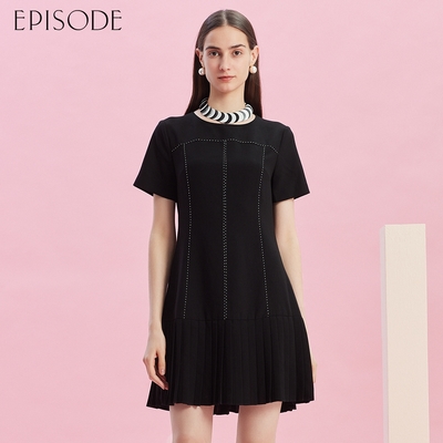 EPISODE - 氣質顯瘦百褶裙擺短袖洋裝E43731（黑）