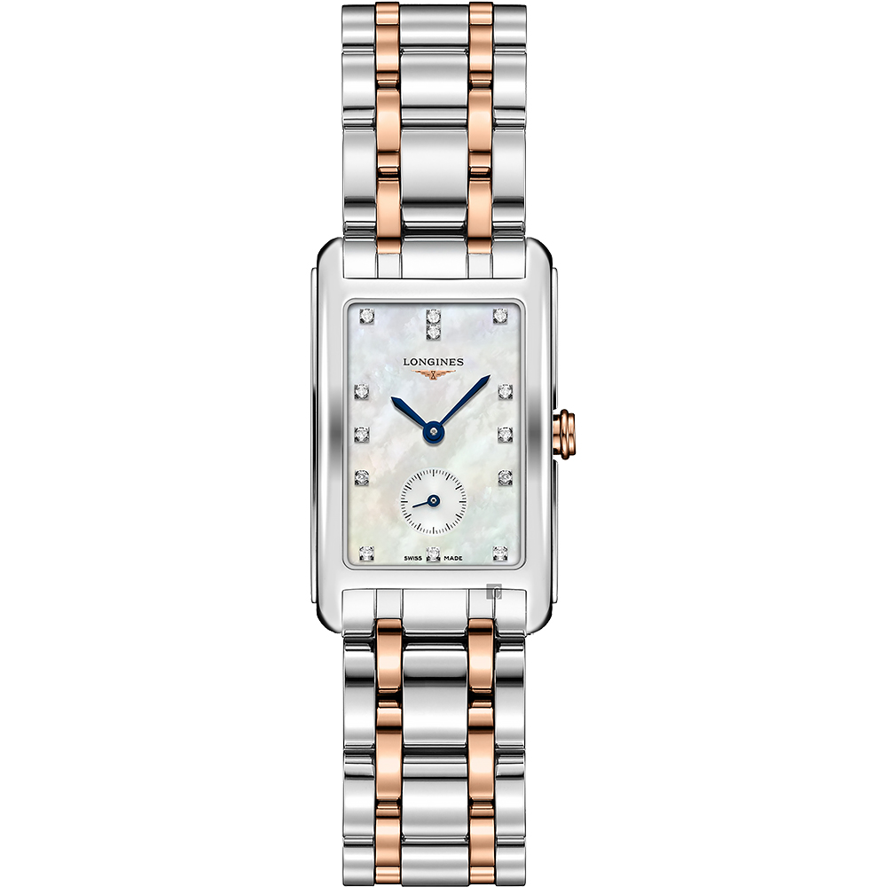 LONGINES 浪琴 官方授權 DolceVita 18K小秒針真鑽女錶-珍珠貝x雙色版/23mm L5.512.5.87.7