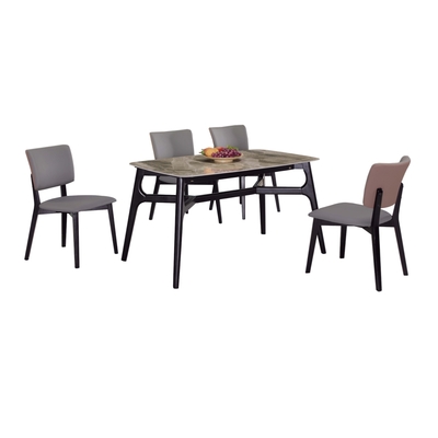 文創集 亞莉特4.3尺岩板餐桌科技布餐椅組合(一桌四椅組合)-130x80x76cm免組