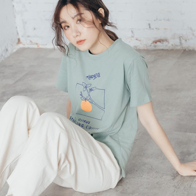 REESE 俏皮橘子圓領T shirt  果綠