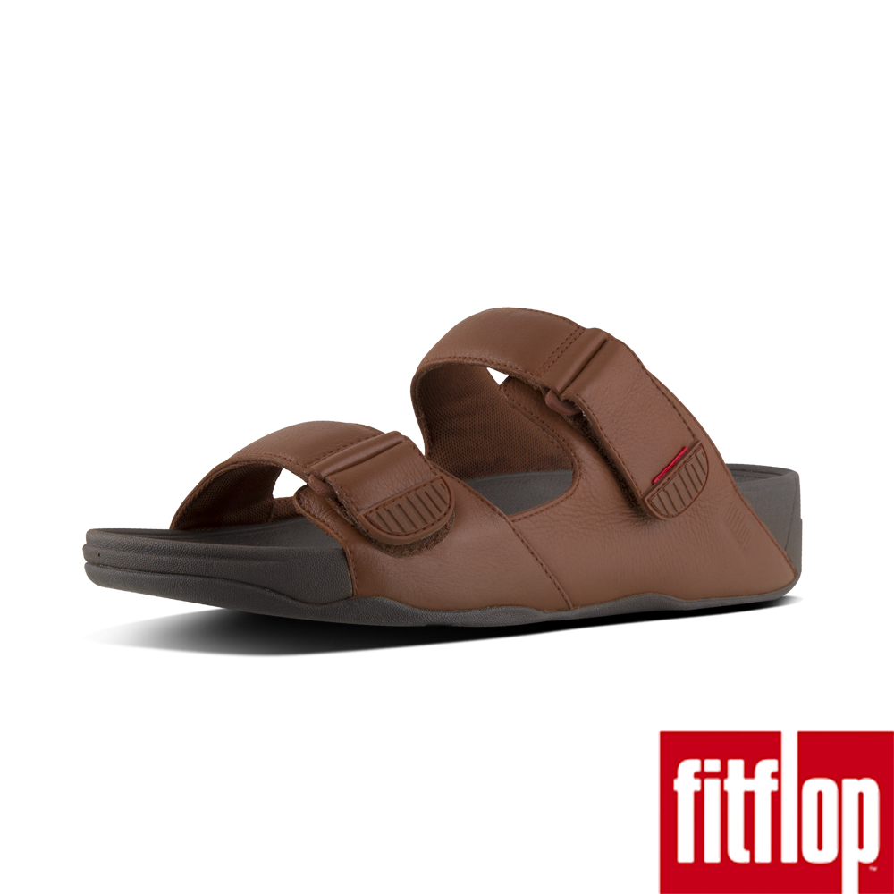 FitFlop GOGH MOC LEATHER SLIDES-深褐色