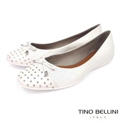 Tino Bellini 巴西進口蝴蝶結金屬飾品平底娃娃鞋-白