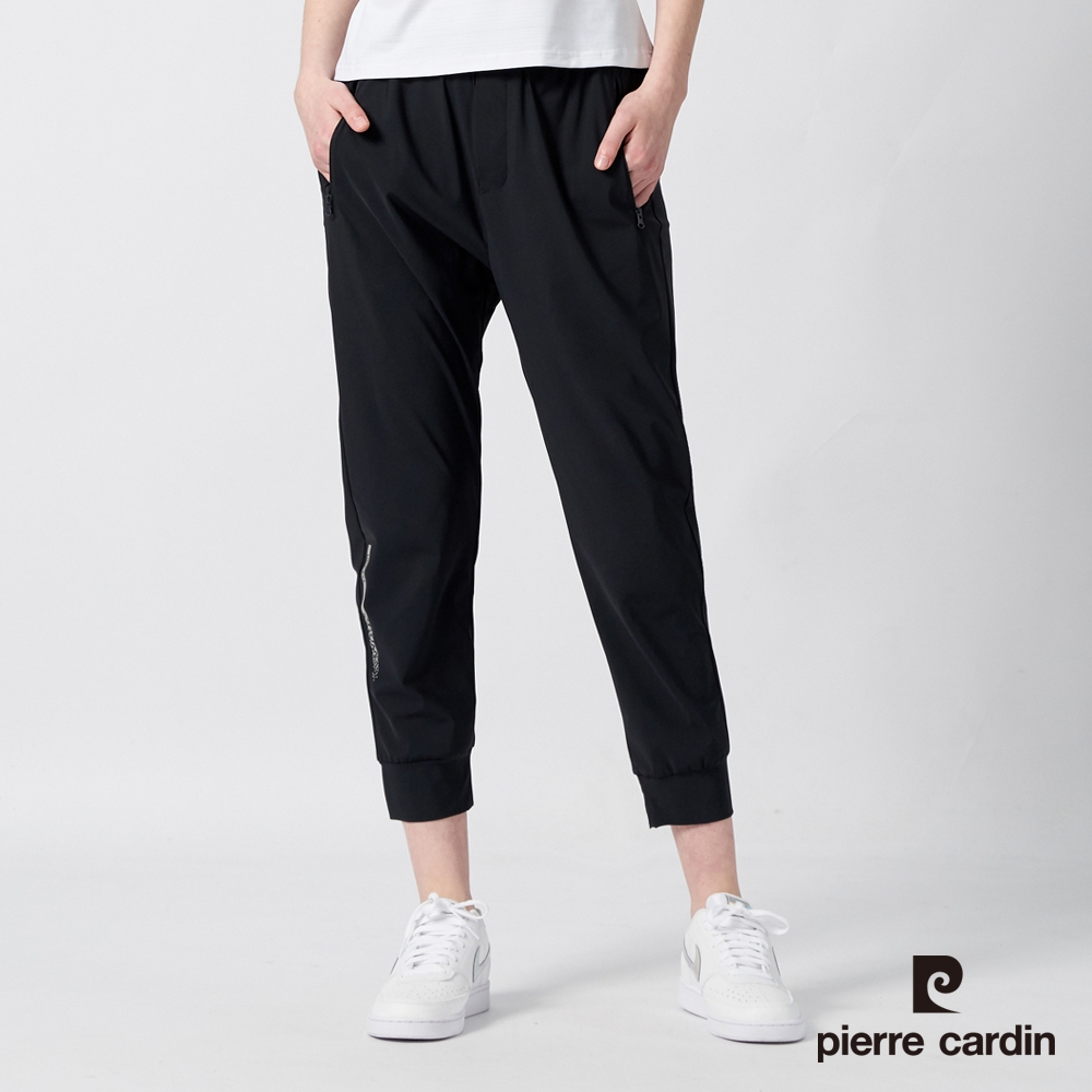 Pierre Cardin皮爾卡登 男女款 冰絲涼感透氣彈力機能褲(多款任選) (女款(束口)-深藍色)