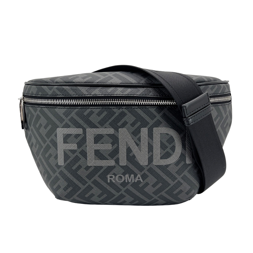 Fendi FF logo 帆布斜背/腰包(7VA562-黑灰)