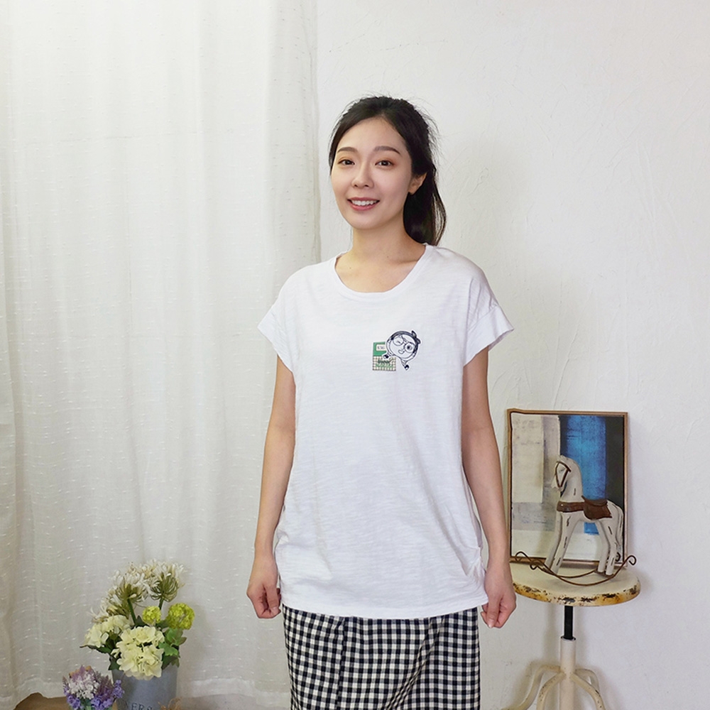Hana-Mokuba花木馬日系女裝寬鬆圓領打褶造型竹節棉T恤_米白