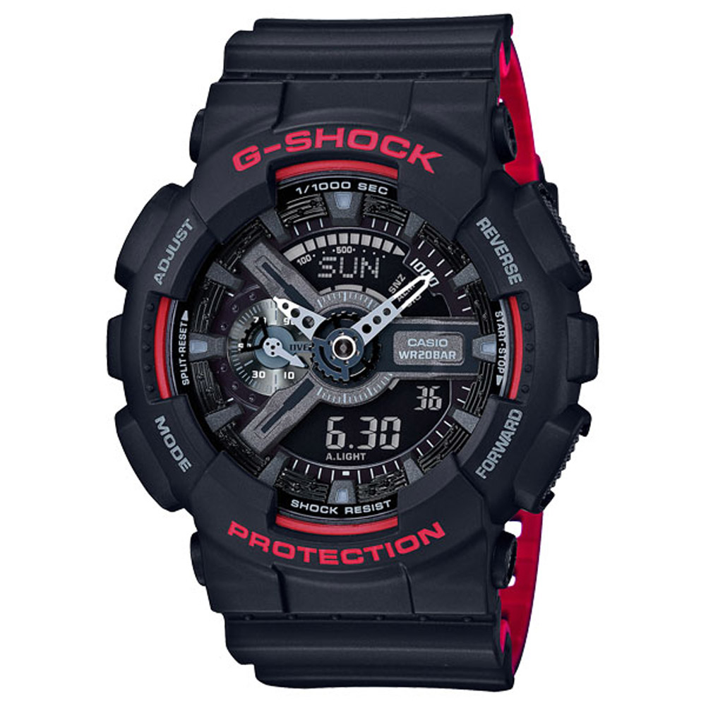 G-SHOCK 絕對強悍雙顯運動錶(GA-110HR-1A)-黑紅/51.2mm