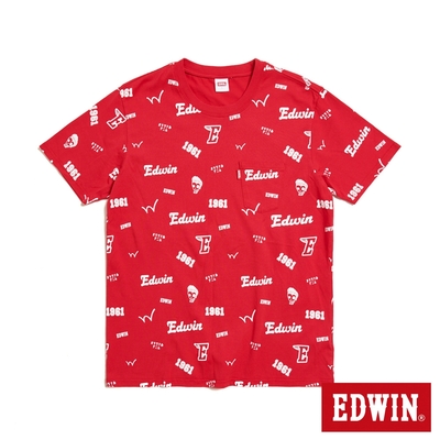 EDWIN 口袋滿版印花短袖T恤-男-紅色