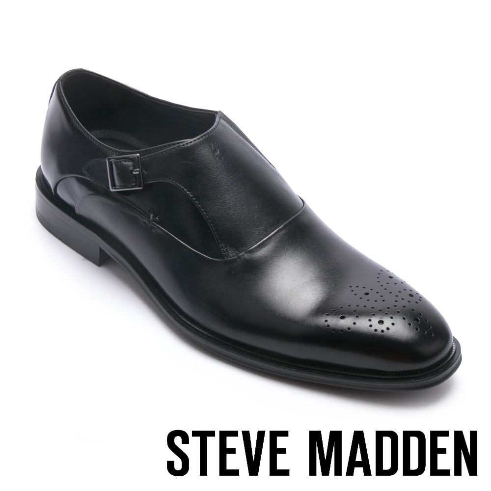 STEVE MADDEN-NEILSON 真皮扣帶飾男士牛津鞋-黑色