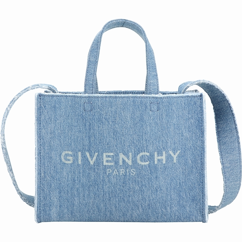 GIVENCHY G-Tote 小款 丹寧風字母印花牛仔布手提/斜背托特包(藍色)