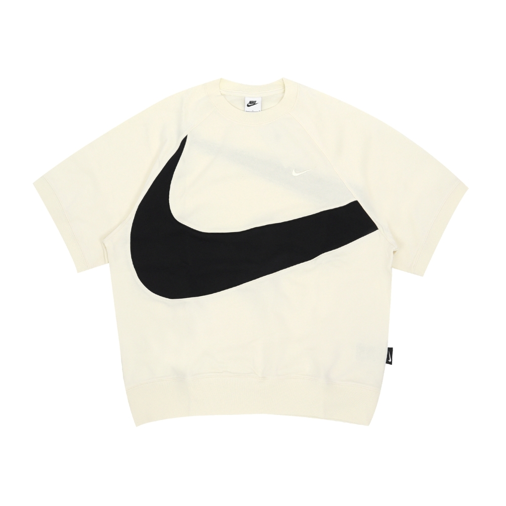 Nike 短袖NSW Swoosh 男款象牙白黑重磅大勾寬鬆純棉刺繡小勾FB7872-113