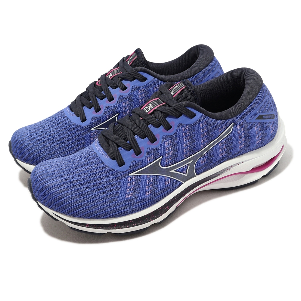 Mizuno 慢跑鞋Wave Rider 25 Waveknit 女鞋超寬楦藍白緩震運動鞋美津濃 