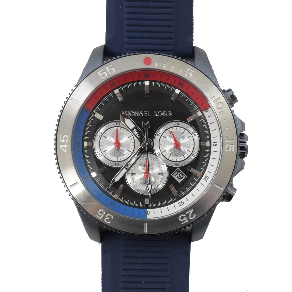 MICHAEL KORS 經典MK三眼矽膠錶帶手錶(深藍)