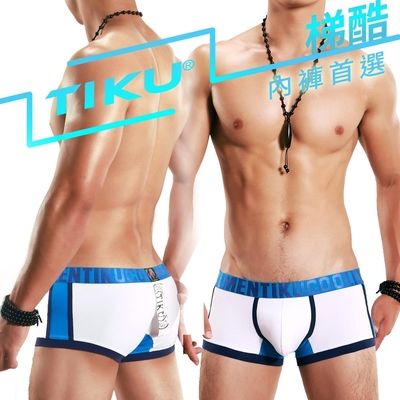 TIKU 梯酷 透氣交織棉 寬版激凸平口男內褲 -藍白色(LC1247)