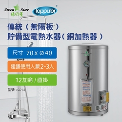 【Toppuror 泰浦樂】 綠之星 傳統(無隔板)貯備型電熱水器(銅加熱器)12加侖直掛式(6KW) GS-12-6