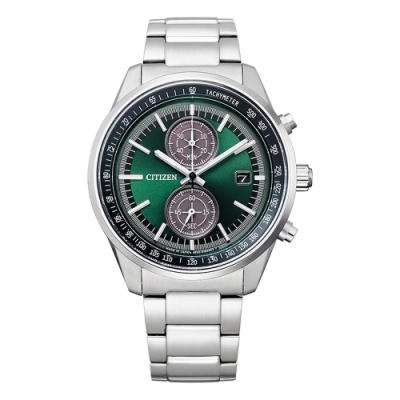 CITIZEN GENT S 光動能翱翔世界計時腕錶-銀x綠(CA7030-97W)41mm