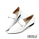 HERLS樂福鞋-全真皮時髦一字釦尖頭低跟鞋樂福鞋-白色 product thumbnail 1