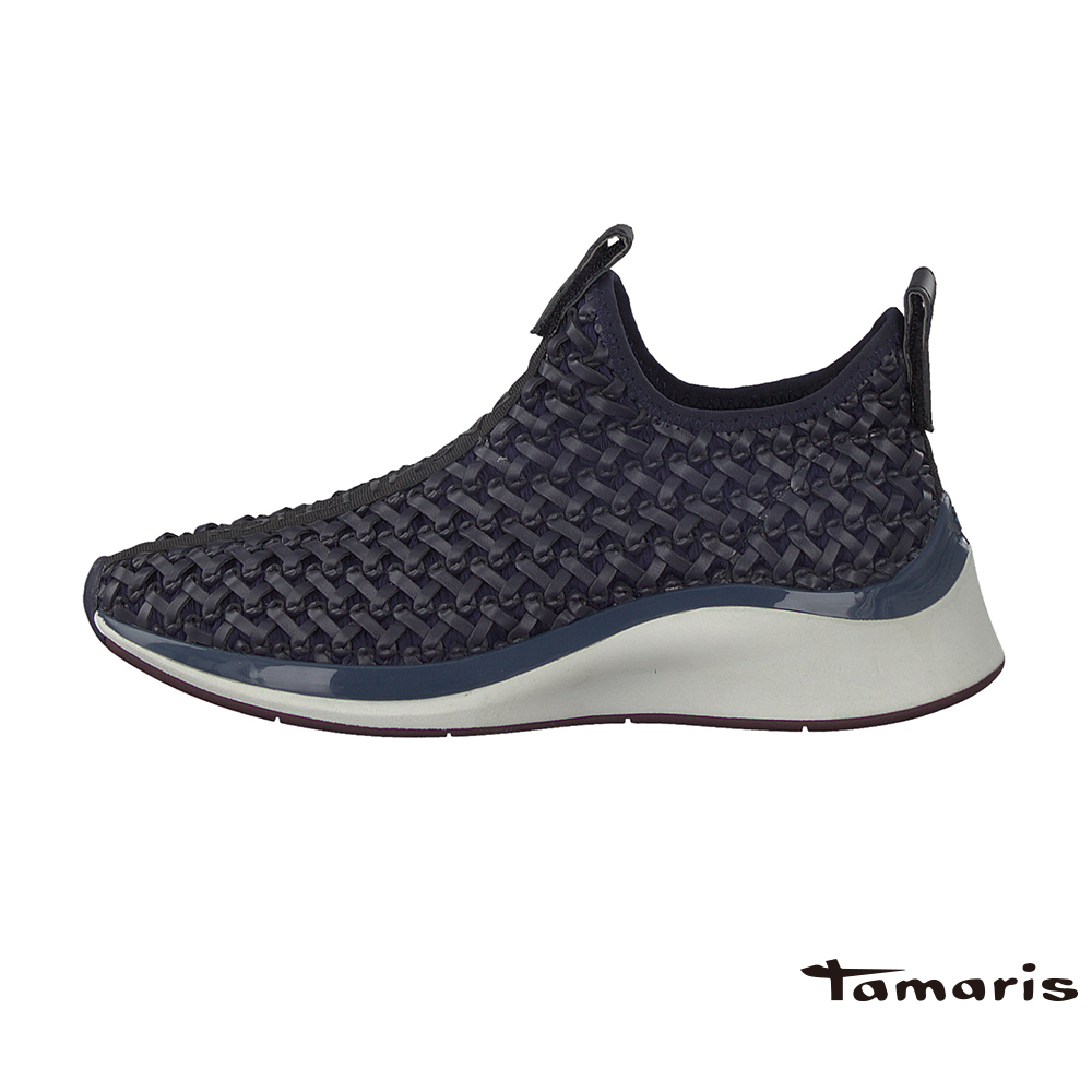 TAMARIS(女) Fashletics 系列 柳條編織牛皮直套式運動鞋 - 深藍