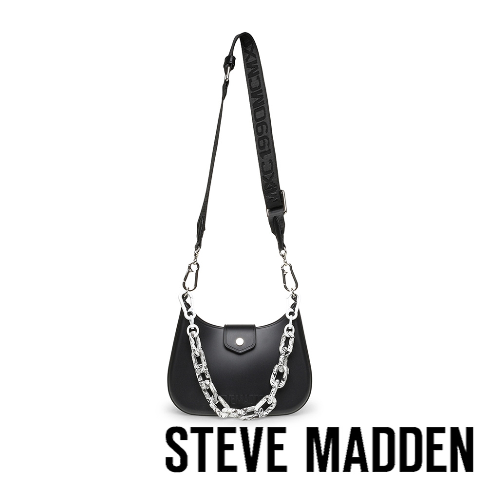 STEVE MADDEN-BJULIO 印花寬帶鍊條斜背包-黑色