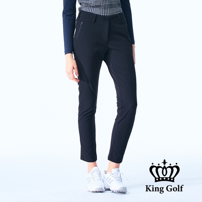 【KING GOLF】女款中腰合身彈性舒適高爾夫球長褲-黑色