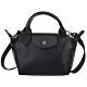 LONGCHAMP Le Pliage Cuir XS 小羊皮迷你手提斜背水餃包(黑色) product thumbnail 1