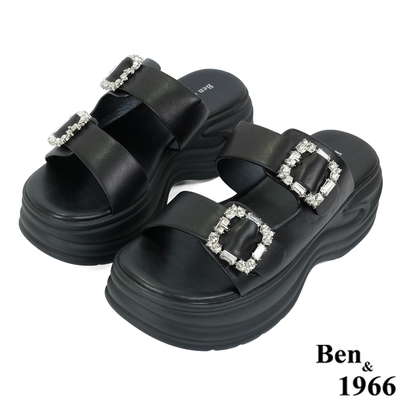 Ben&1966高級羊皮亮鑽厚底涼拖鞋-黑(236191)