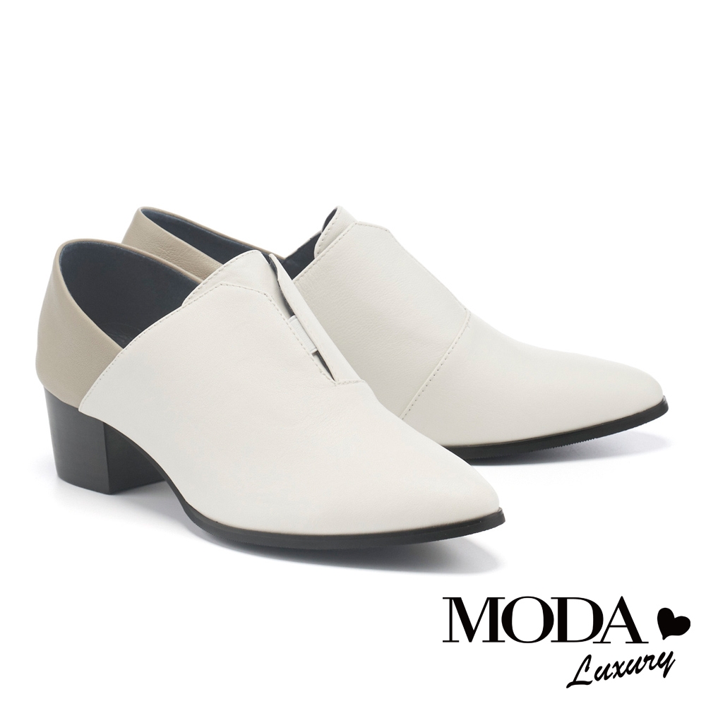 高跟鞋 MODA Luxury 時尚內斂撞色拼接全真皮尖頭高跟鞋－白