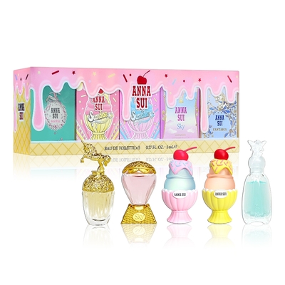 ANNA SUI 安娜蘇 童話聖代許願小香組禮盒 5MLX5入(童話獨角獸+綺幻飛行+許願精靈+粉紅柚惑+樂夏百香)