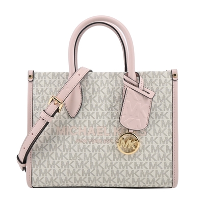 MICHAEL KORS MIRELLA 滿版拉鍊手提/斜背托特包-小/米粉