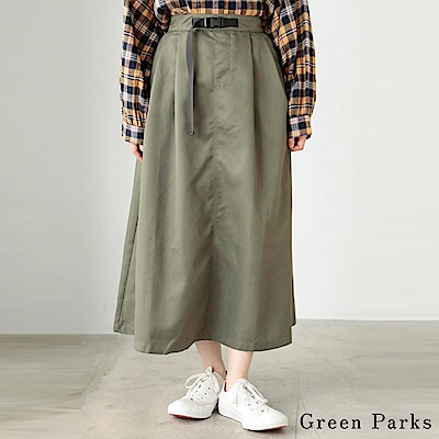 Green Parks 腰帶設計寬版素面長裙