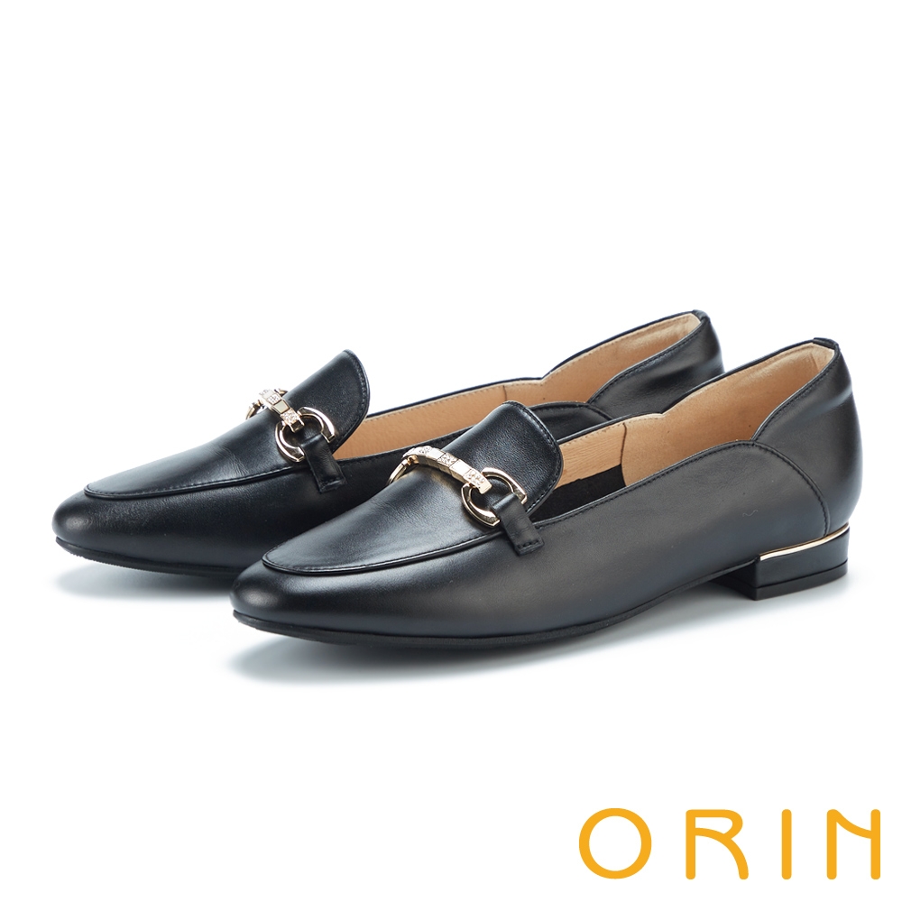ORIN 馬銜釦真皮剪裁低跟樂福鞋 黑色