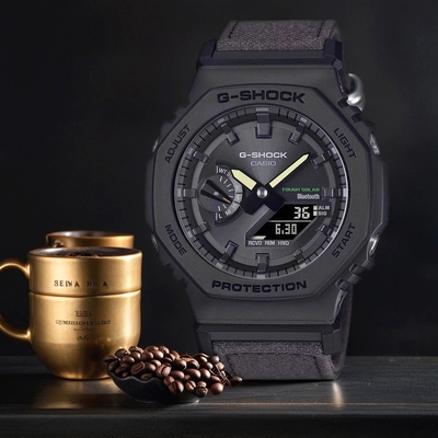 CASIO 卡西歐 G-SHOCK 太陽能藍芽 農家橡樹八角手錶 環保布質錶帶 新春送禮 GA-B2100CT-1A5
