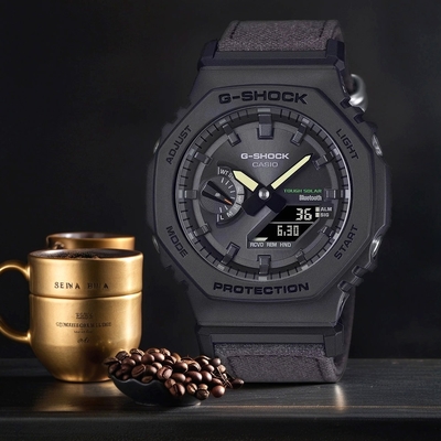 CASIO 卡西歐 G-SHOCK 太陽能藍芽 農家橡樹八角手錶 環保布質錶帶 送禮推薦 GA-B2100CT-1A5