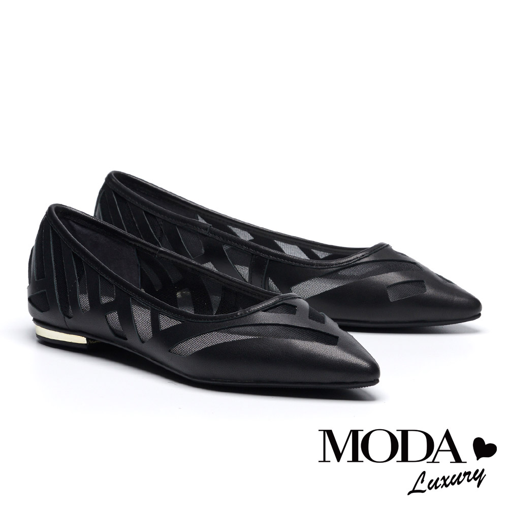 平底鞋 MODA Luxury 唯美透膚拼接網布尖頭平底鞋－黑